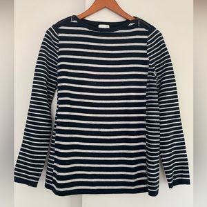 J.Jill Tunic Sweater women’s XS -black & white stripes -zippers at shoulders GUC